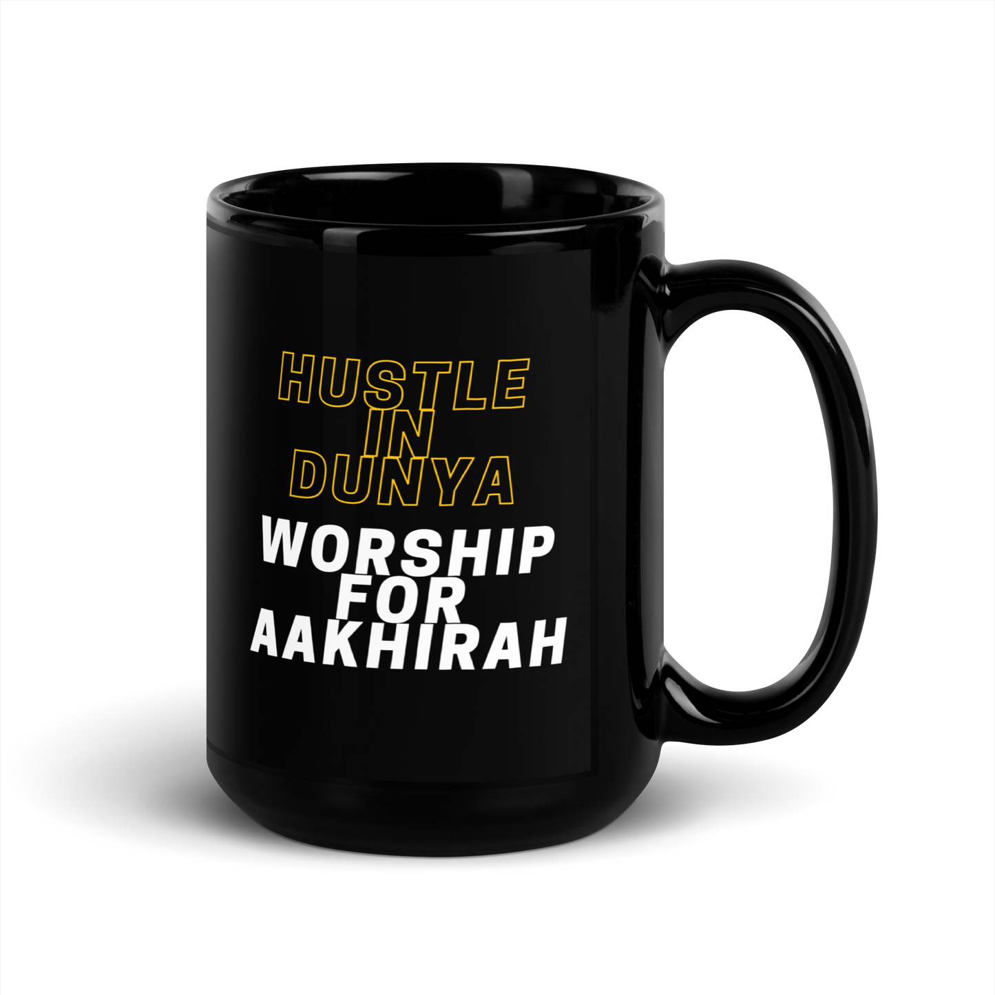 MUG Glossy Black - HUSTLE & WORSHIP - Gold/White