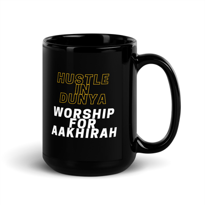 MUG Glossy Black - HUSTLE & WORSHIP - Gold/White