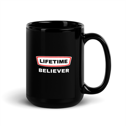 MUG Glossy Black - LIFETIME BELIEVER - White/Red