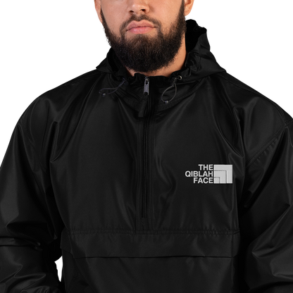 JACKET HOODIE Champion Packable (Adult) - THE QIBLAH FACE (Left Chest) w/ LOGO (Back) - White Stitch