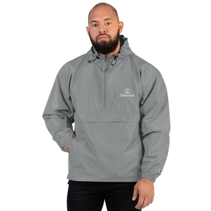 JACKET HOODIE Champion Packable (Adult) - TAKBEERLAND FULL LOGO (Left Chest) w/ LOGO (Right Arm/Back) - White Stitch