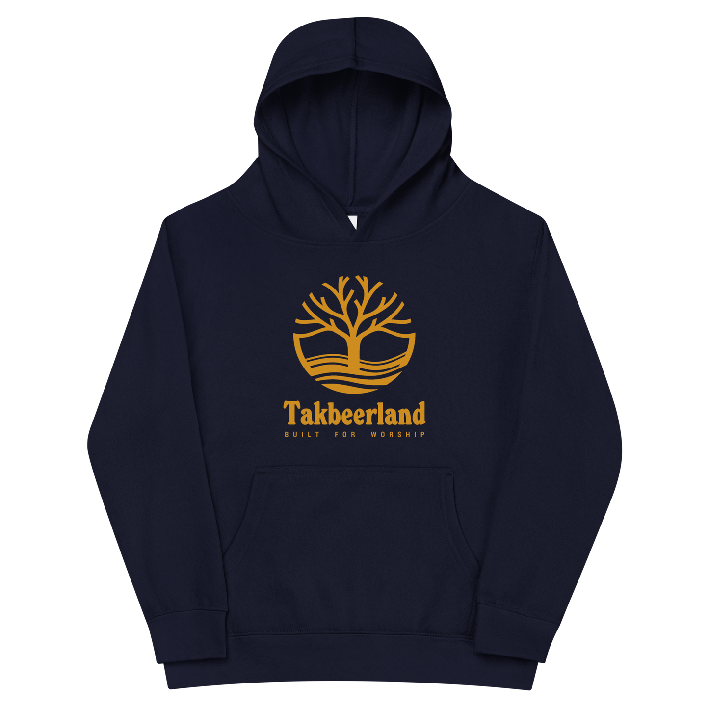 CHILDREN's Hoodie Fleece (Youth) - TAKBEERLAND FULL LOGO (Centered/Large) - Gold