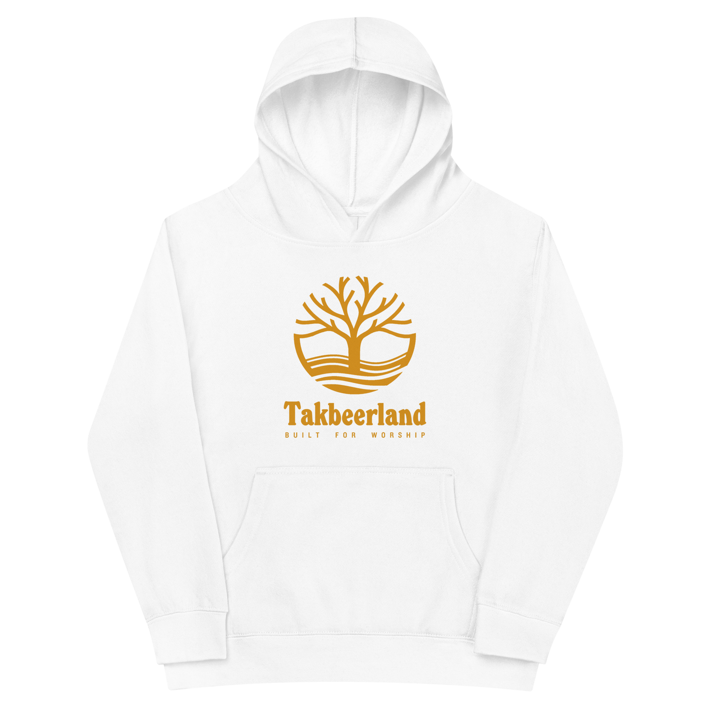 CHILDREN's Hoodie Fleece (Youth) - TAKBEERLAND FULL LOGO (Centered/Large) - Gold