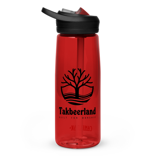 DRINK Water Bottle w/ Lid and Straw - TAKBEERLAND FULL LOGO (Centered/Large) - Black