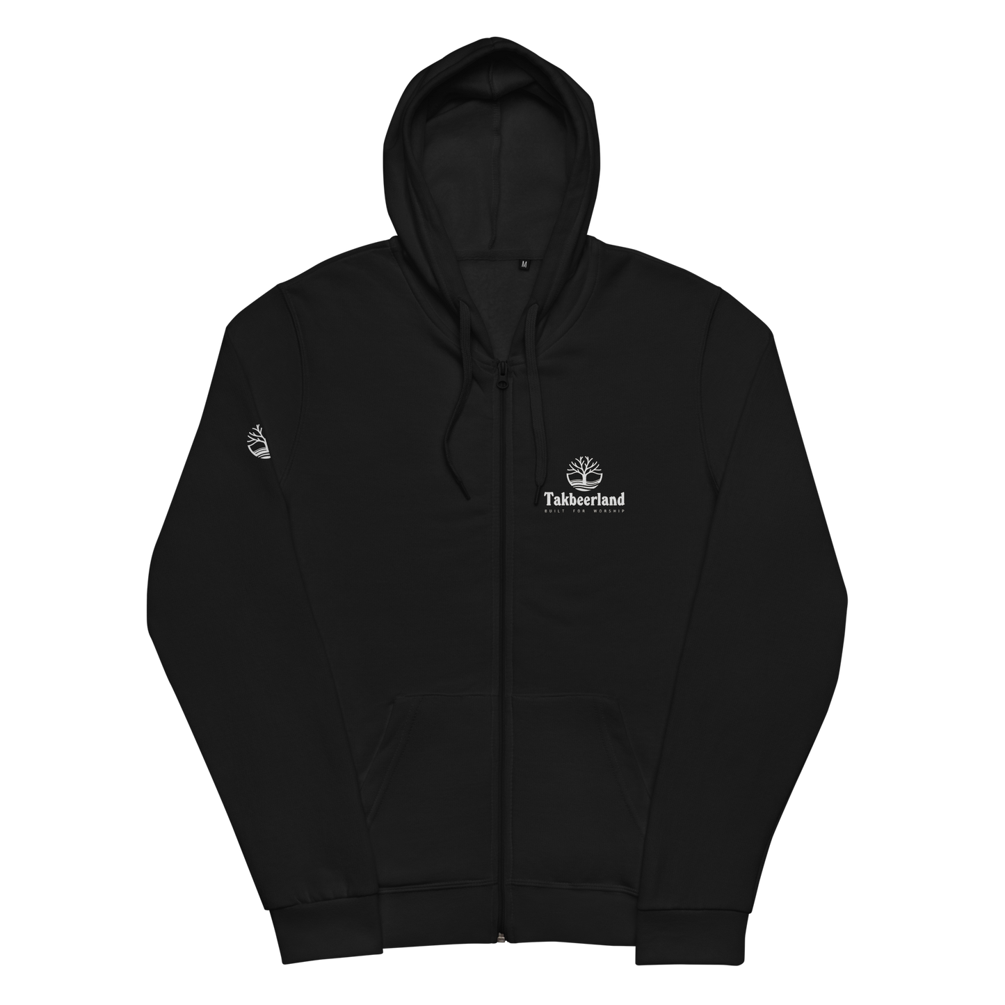 HOODIE Zip (Adult) - TAKBEERLAND FULL LOGO (Left Chest) w/ LOGO (Right Arm/Back) - White