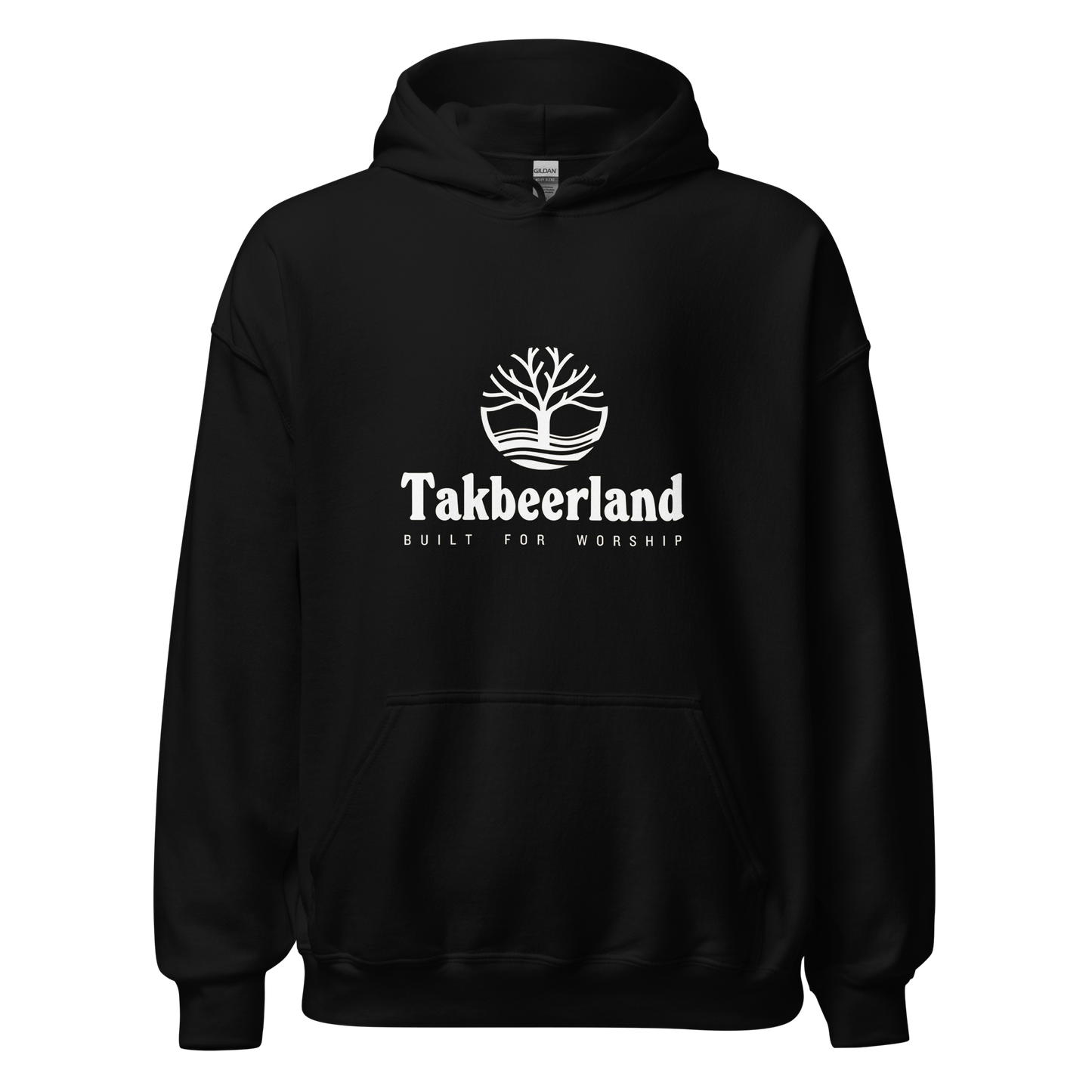 HOODIE Heavy Blend (Adult) - TAKBEERLAND FULL LOGO (Centered/Medium) - Black