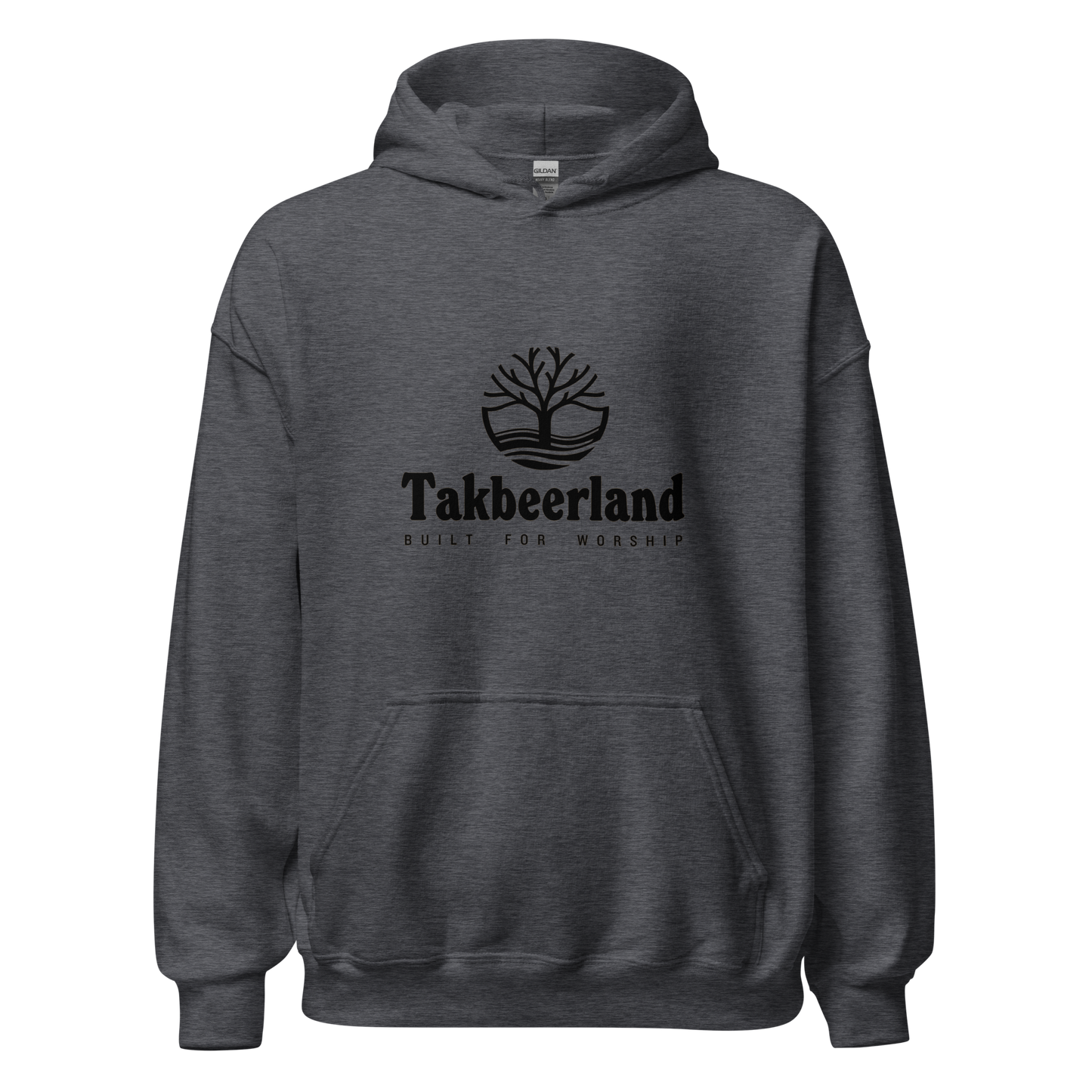 HOODIE Heavy Blend (Adult) - TAKBEERLAND FULL LOGO (Centered/Medium) - Black