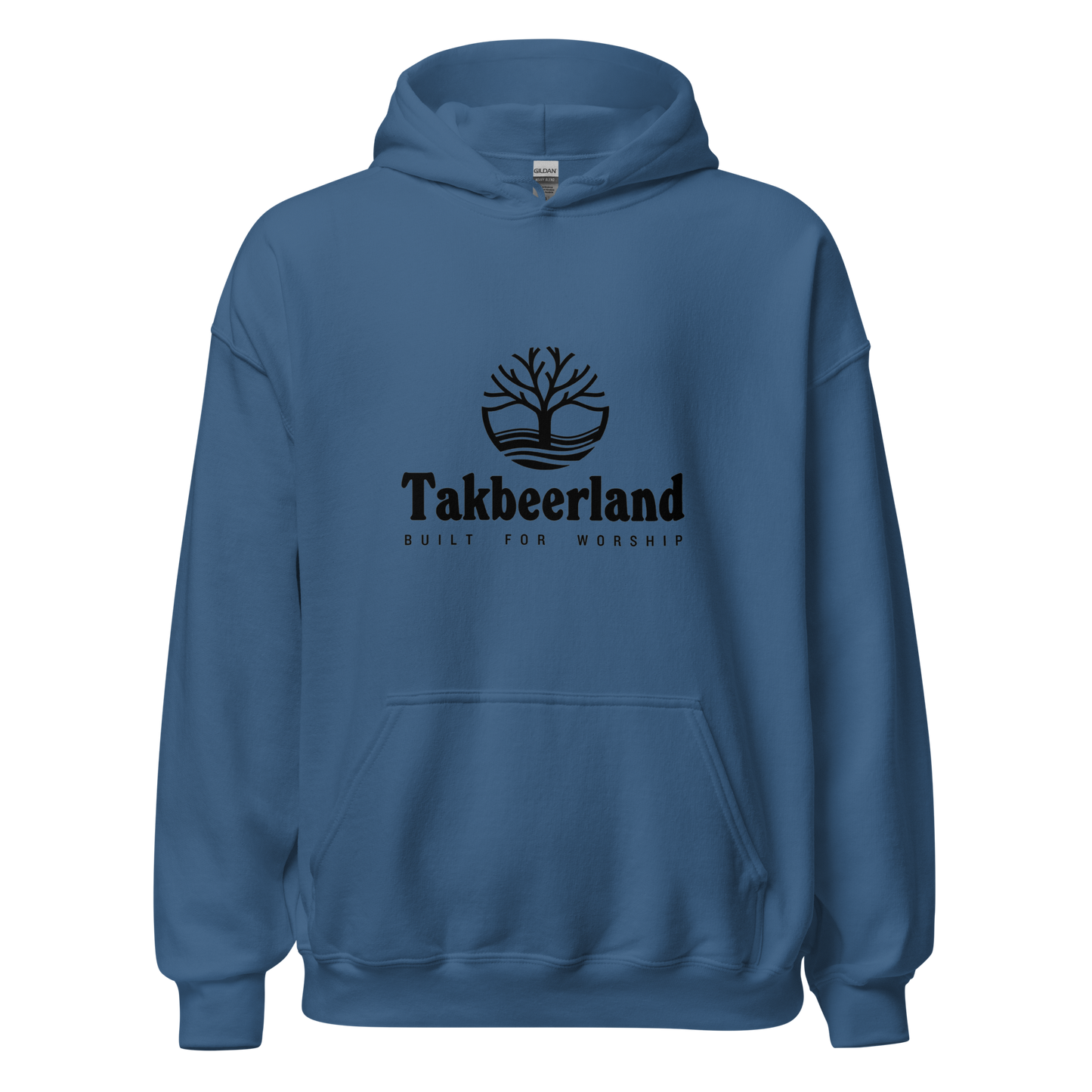 HOODIE Heavy Blend (Adult) - TAKBEERLAND FULL LOGO (Centered/Medium) - Black