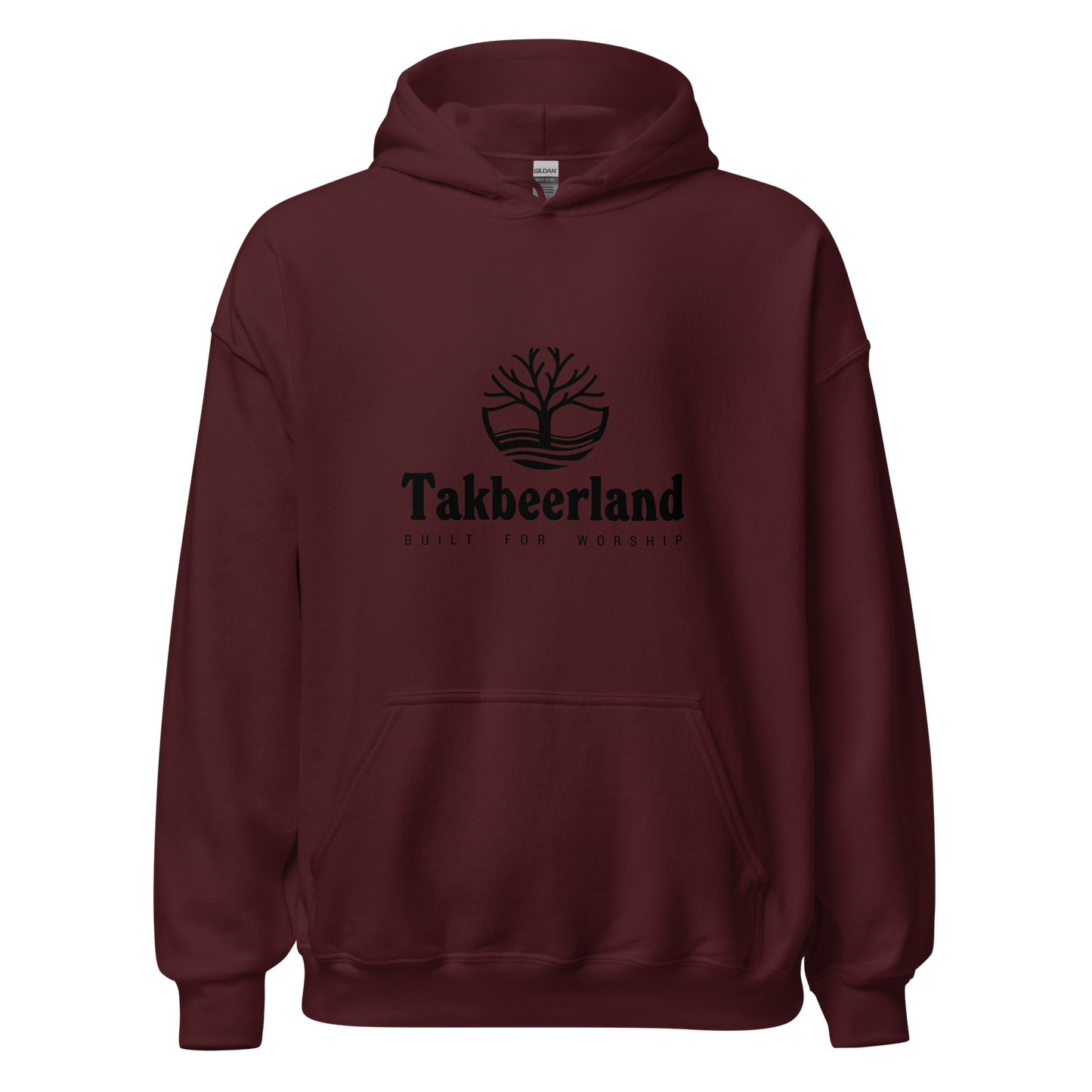 HOODIE Heavy Blend (Adult) - TAKBEERLAND FULL LOGO (Centered/Medium) - Black