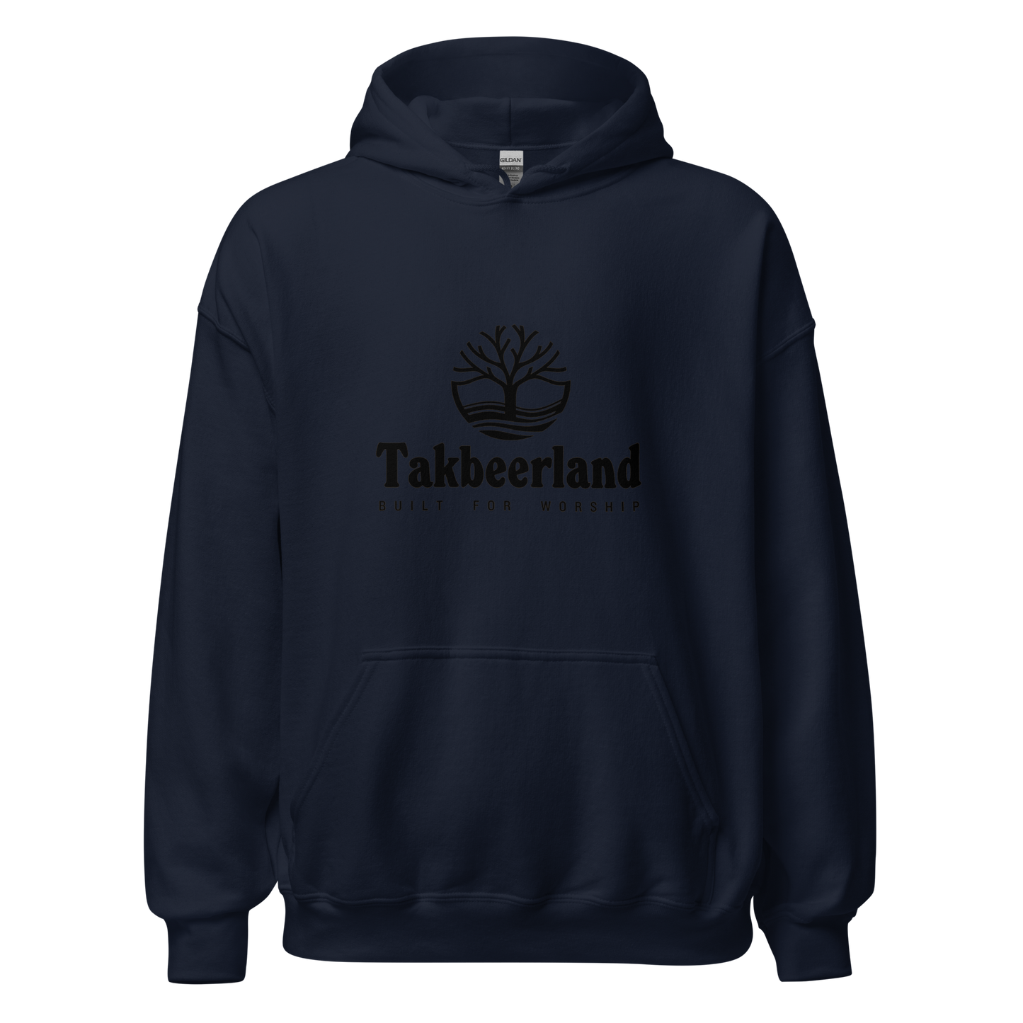 HOODIE Heavy Blend (Adult) - TAKBEERLAND FULL LOGO (Centered/Medium) - Black