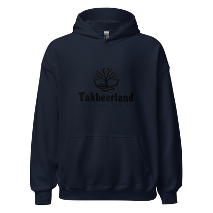 HOODIE Heavy Blend (Adult) - TAKBEERLAND FULL LOGO (Centered/Medium) - Black