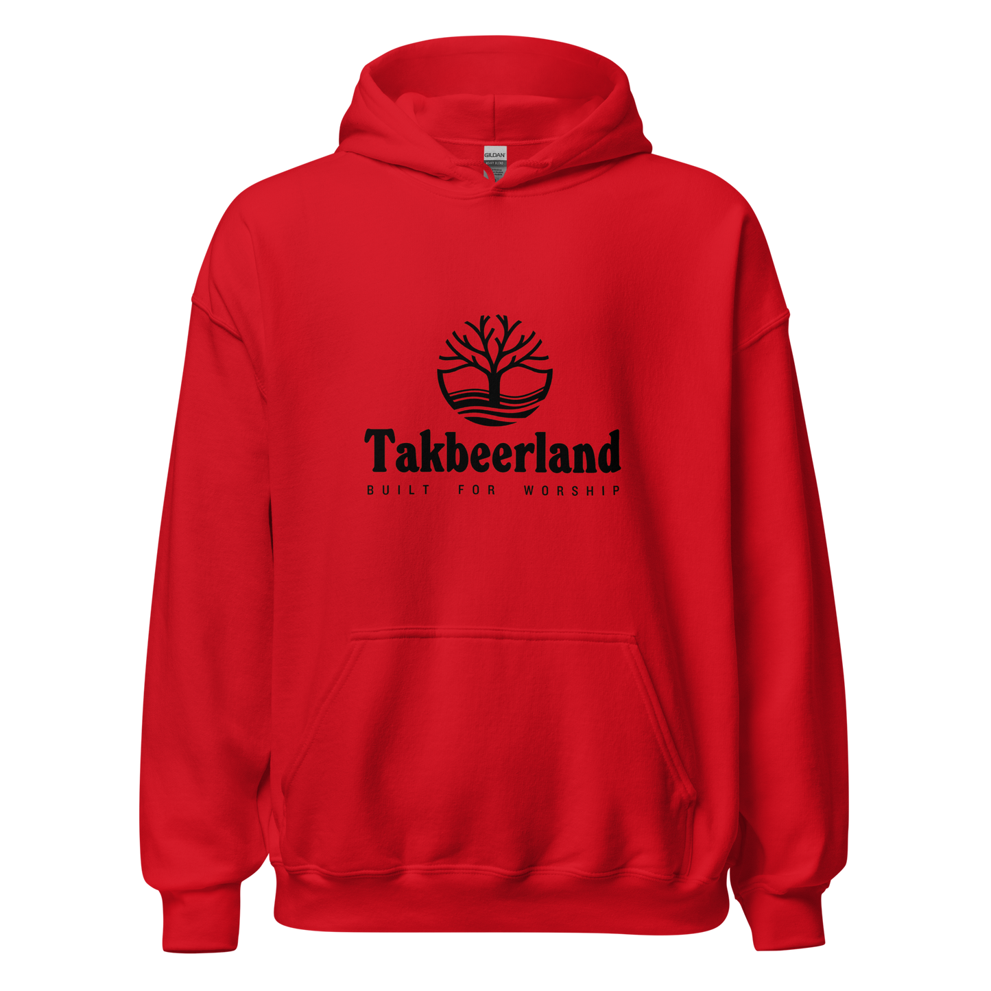 HOODIE Heavy Blend (Adult) - TAKBEERLAND FULL LOGO (Centered/Medium) - Black