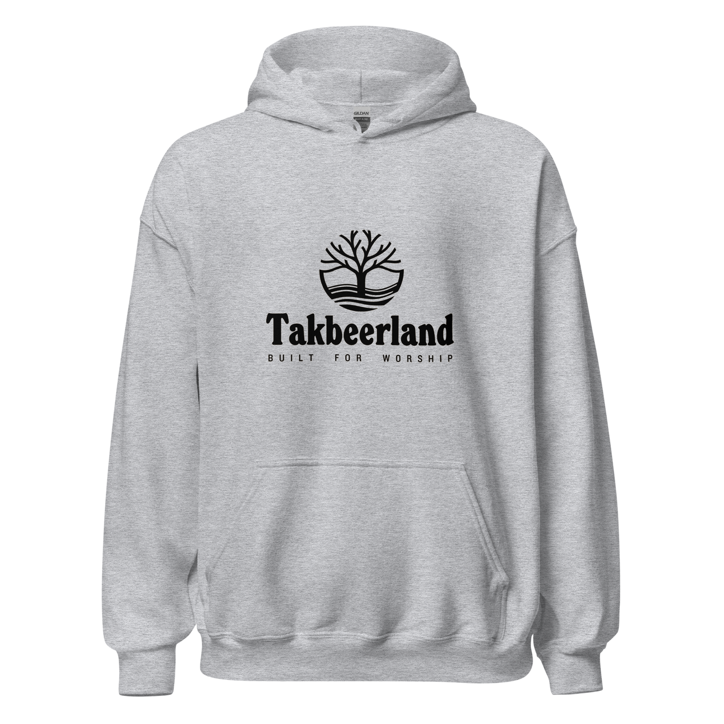 HOODIE Heavy Blend (Adult) - TAKBEERLAND FULL LOGO (Centered/Medium) - Black