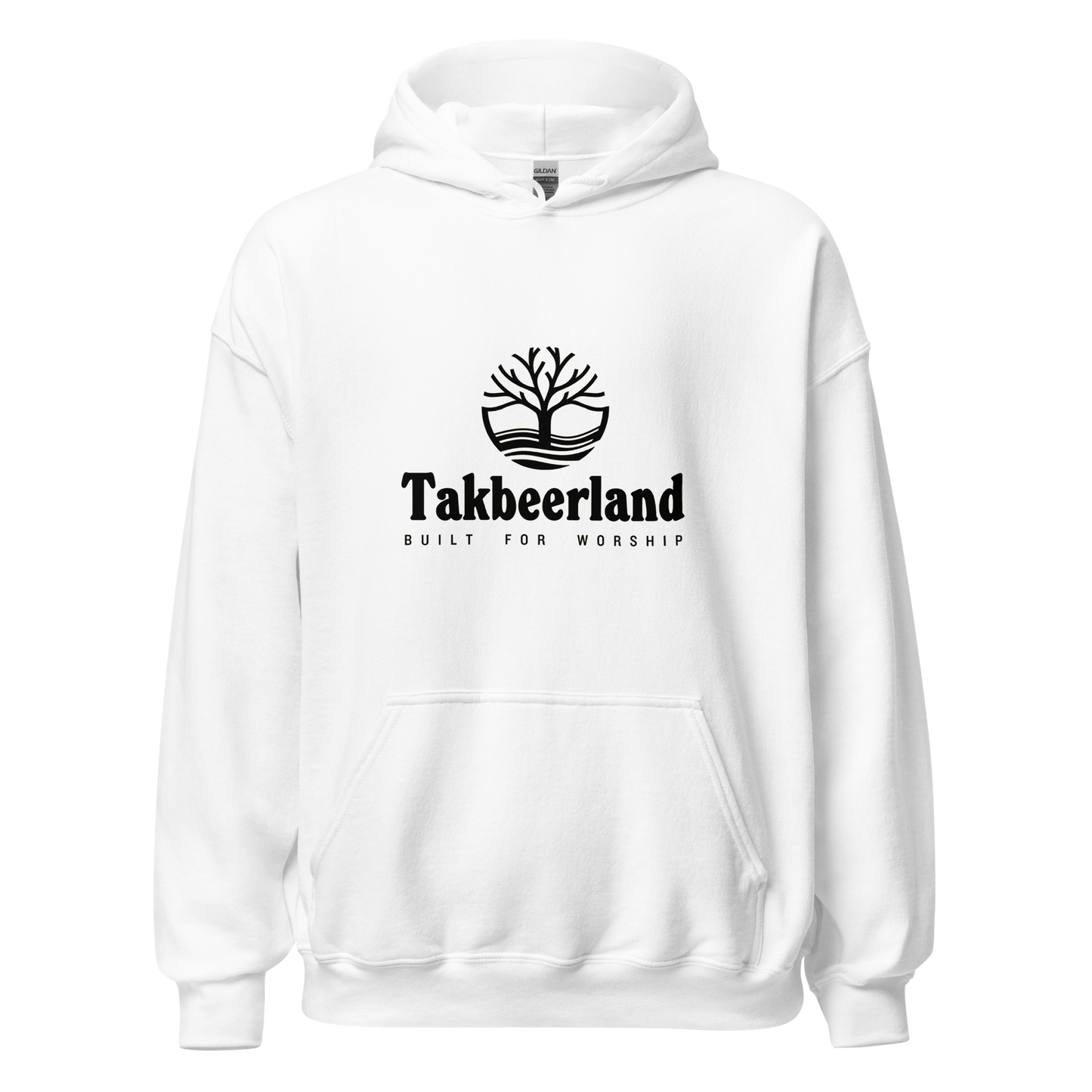 HOODIE Heavy Blend (Adult) - TAKBEERLAND FULL LOGO (Centered/Medium) - Black