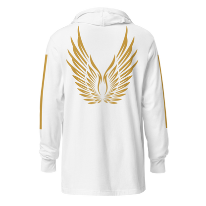 MEN's Hooded Long-Sleeve - RISE OF UMMAH (Back Wings/Arm Stripes) - Gold/White