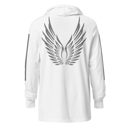 MEN's Hooded Long-Sleeve - RISE OF UMMAH (Back Wings/Arm Stripes) - Silver/White