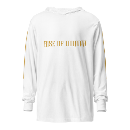 MEN's Hooded Long-Sleeve - RISE OF UMMAH (Back Wings/Arm Stripes) - Gold/White