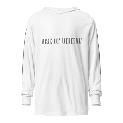 MEN's Hooded Long-Sleeve - RISE OF UMMAH (Back Wings/Arm Stripes) - Silver/White