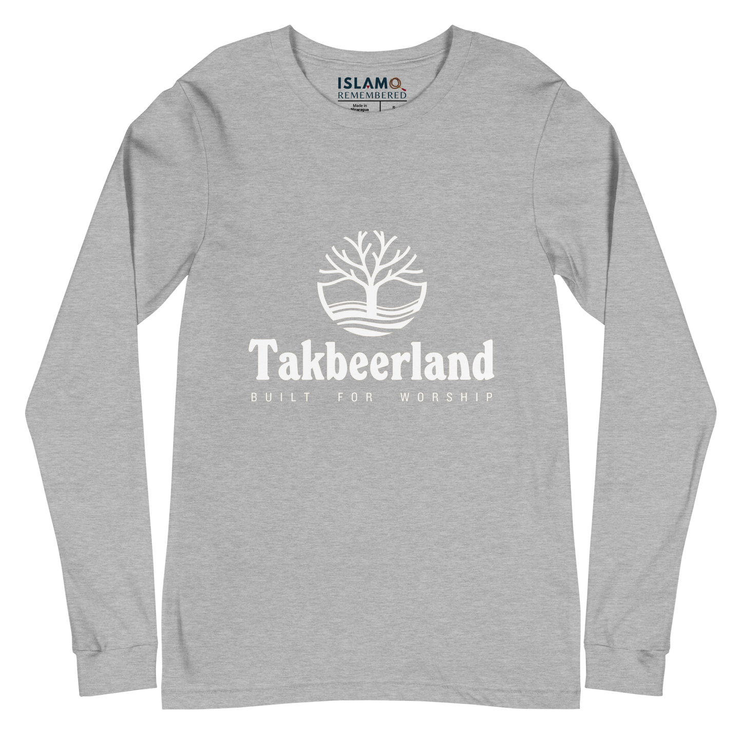 ADULT Long Sleeve Shirt - TAKBEERLAND FULL LOGO (Centered/Medium) - White