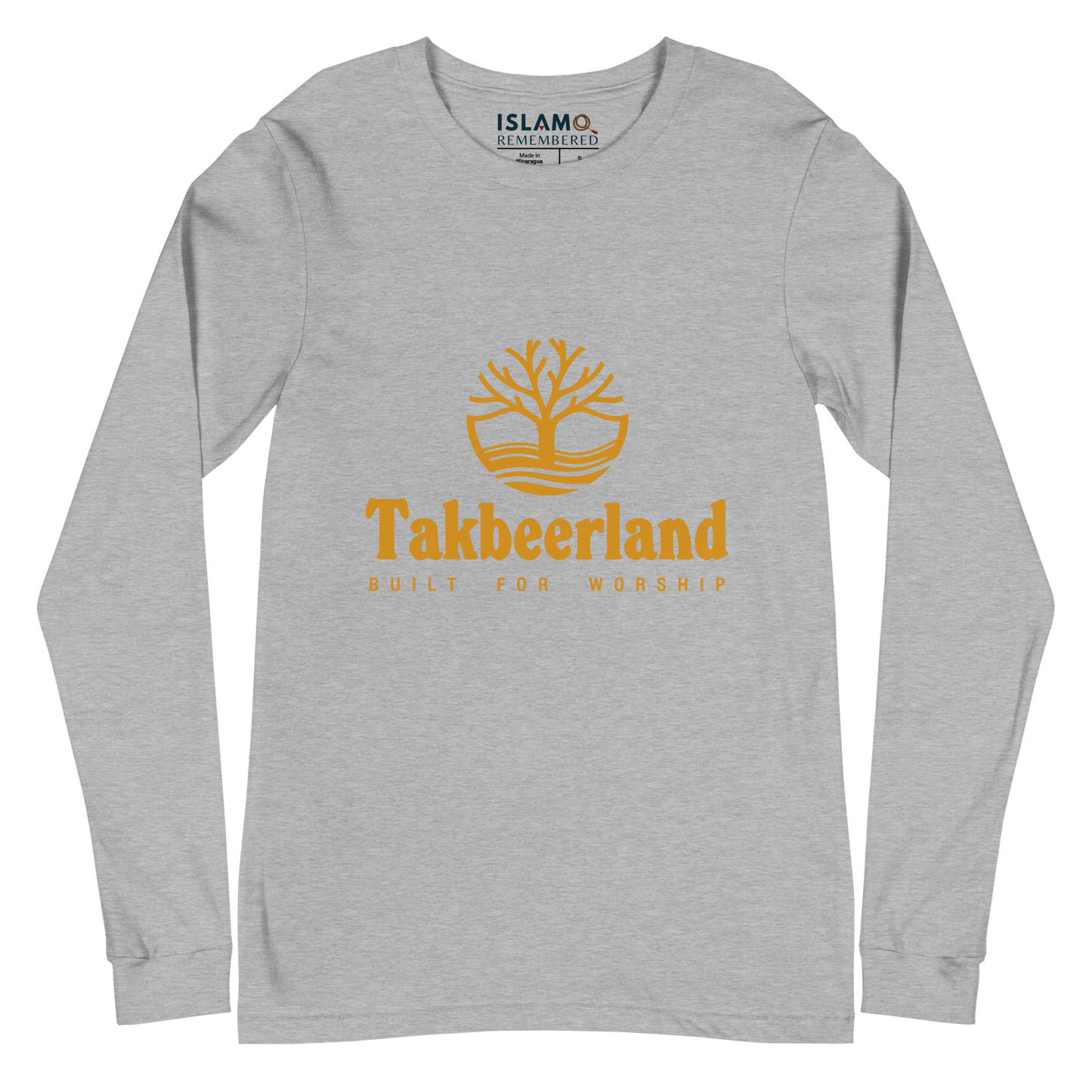 ADULT Long Sleeve Shirt - TAKBEERLAND FULL LOGO (Centered/Medium) - Gold