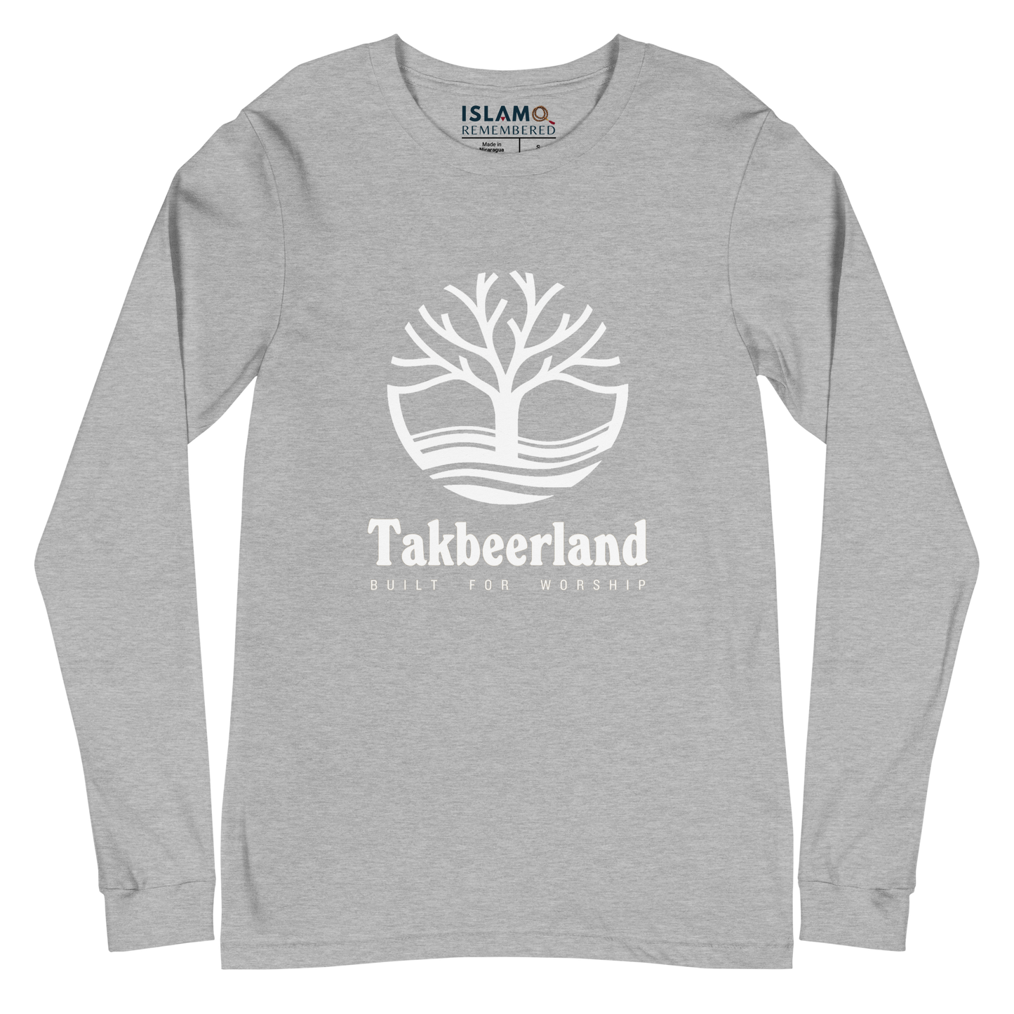 ADULT Long Sleeve Shirt - TAKBEERLAND FULL LOGO (Centered/Large) - White