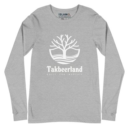 ADULT Long Sleeve Shirt - TAKBEERLAND FULL LOGO (Centered/Large) - White