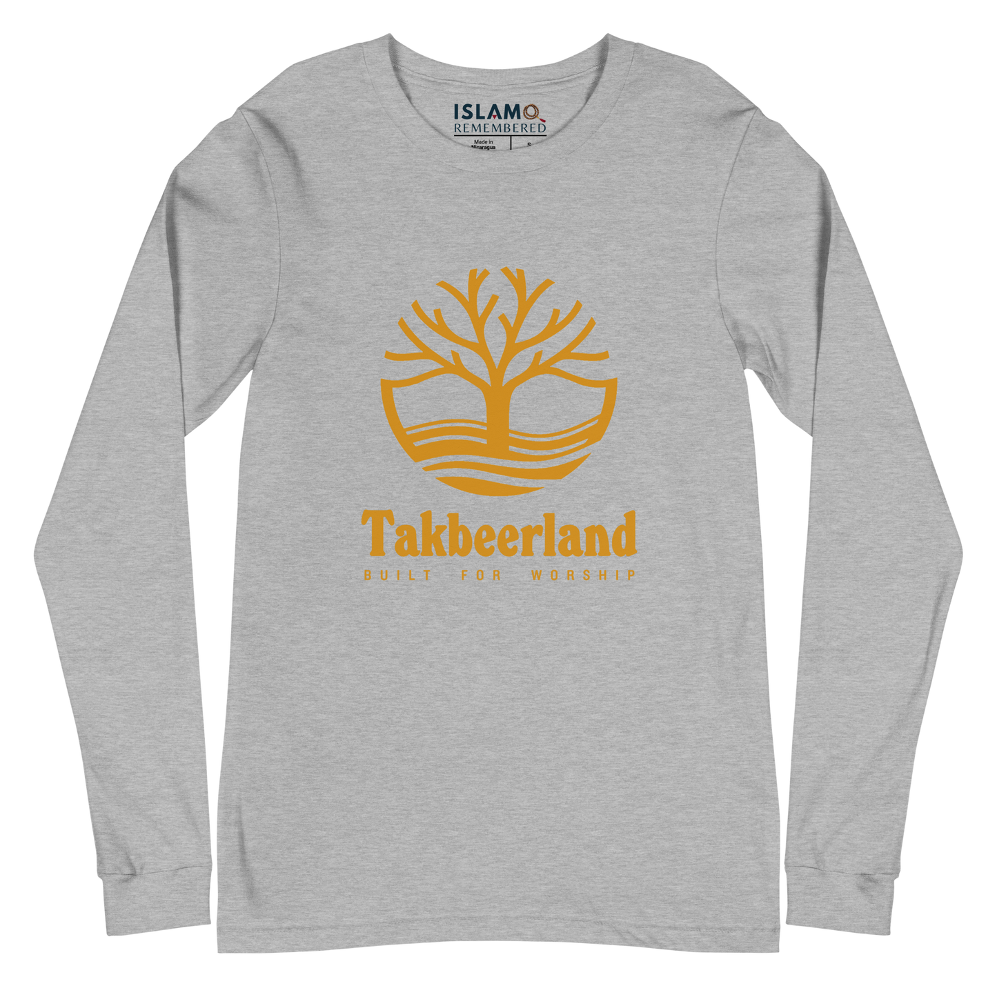 ADULT Long Sleeve Shirt - TAKBEERLAND FULL LOGO (Centered/Large) - Gold