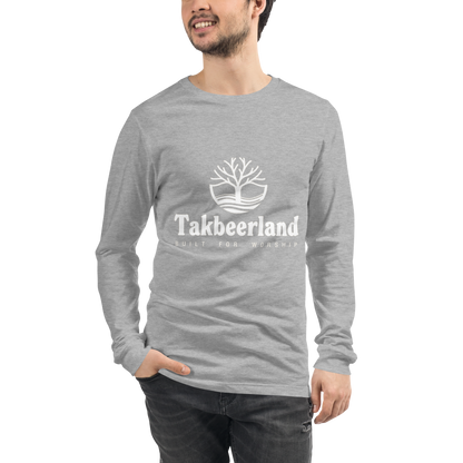 ADULT Long Sleeve Shirt - TAKBEERLAND FULL LOGO (Centered/Medium) - White