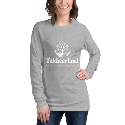 ADULT Long Sleeve Shirt - TAKBEERLAND FULL LOGO (Centered/Medium) - White