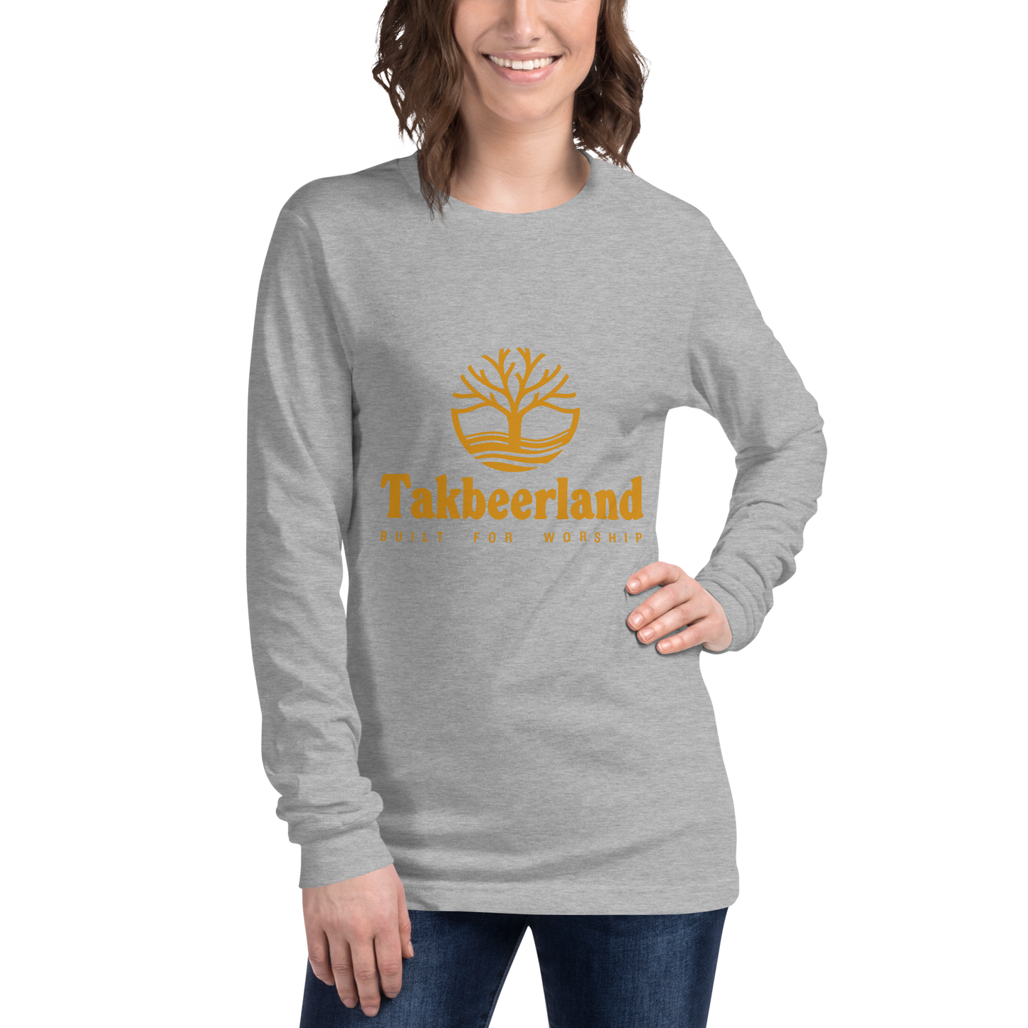 ADULT Long Sleeve Shirt - TAKBEERLAND FULL LOGO (Centered/Medium) - Gold