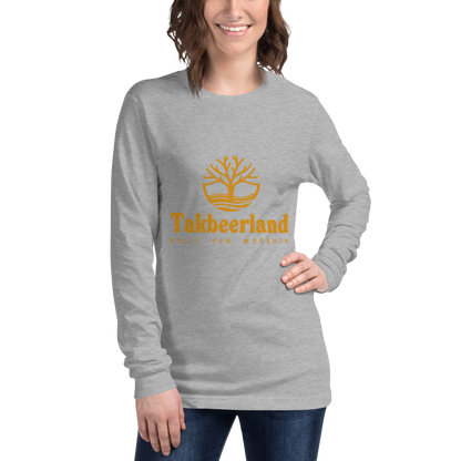 ADULT Long Sleeve Shirt - TAKBEERLAND FULL LOGO (Centered/Medium) - Gold