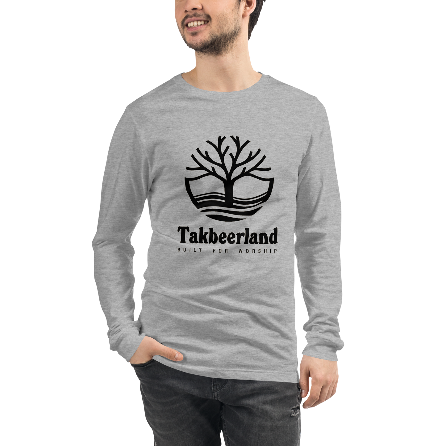 ADULT Long Sleeve Shirt - TAKBEERLAND FULL LOGO (Centered/Large) - Black