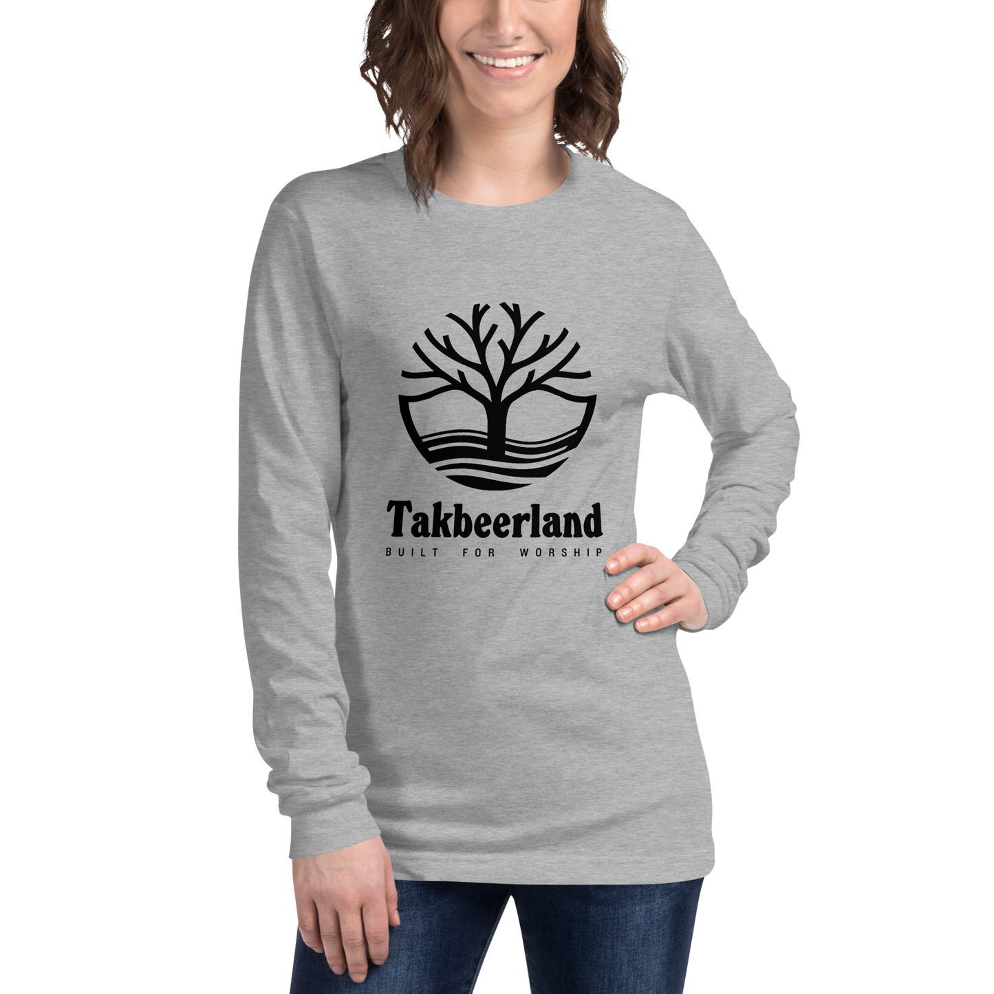 ADULT Long Sleeve Shirt - TAKBEERLAND FULL LOGO (Centered/Large) - Black