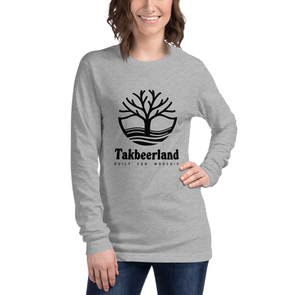 ADULT Long Sleeve Shirt - TAKBEERLAND FULL LOGO (Centered/Large) - Black