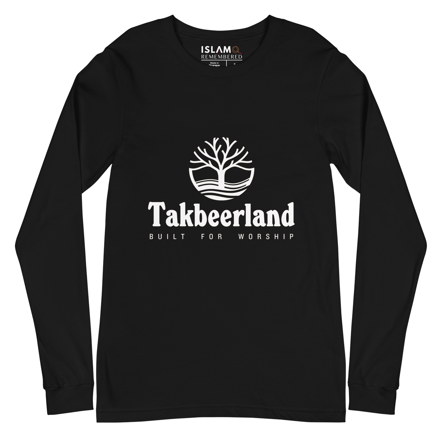 ADULT Long Sleeve Shirt - TAKBEERLAND FULL LOGO (Centered/Medium) - White