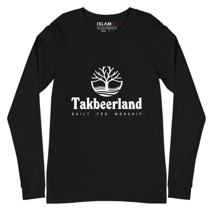 ADULT Long Sleeve Shirt - TAKBEERLAND FULL LOGO (Centered/Medium) - White