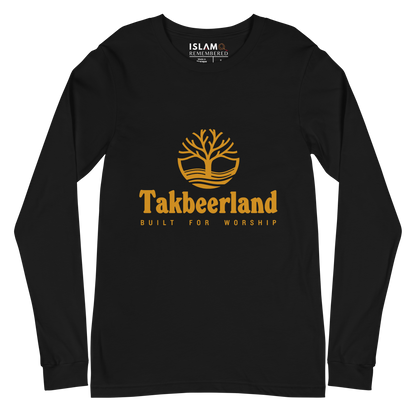 ADULT Long Sleeve Shirt - TAKBEERLAND FULL LOGO (Centered/Medium) - Gold