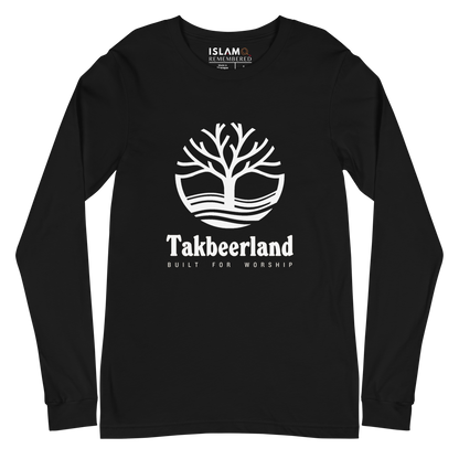 ADULT Long Sleeve Shirt - TAKBEERLAND FULL LOGO (Centered/Large) - White