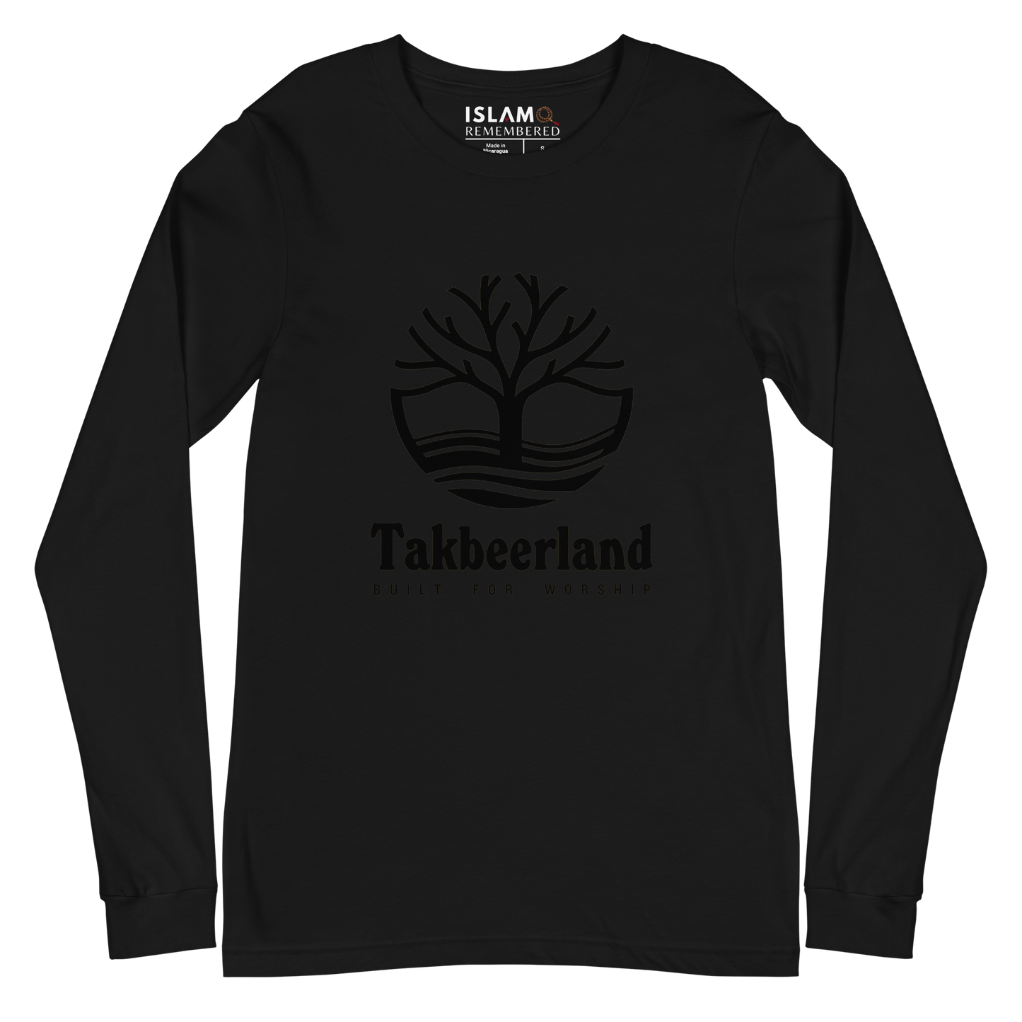 ADULT Long Sleeve Shirt - TAKBEERLAND FULL LOGO (Centered/Large) - Black