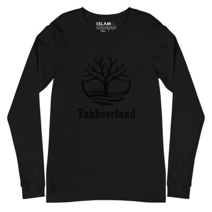 ADULT Long Sleeve Shirt - TAKBEERLAND FULL LOGO (Centered/Large) - Black