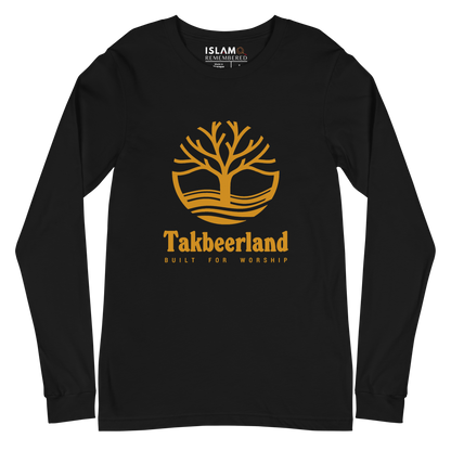 ADULT Long Sleeve Shirt - TAKBEERLAND FULL LOGO (Centered/Large) - Gold