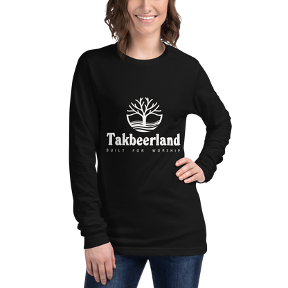 ADULT Long Sleeve Shirt - TAKBEERLAND FULL LOGO (Centered/Medium) - White