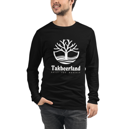 ADULT Long Sleeve Shirt - TAKBEERLAND FULL LOGO (Centered/Large) - White