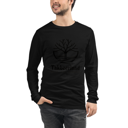 ADULT Long Sleeve Shirt - TAKBEERLAND FULL LOGO (Centered/Large) - Black