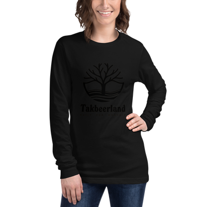 ADULT Long Sleeve Shirt - TAKBEERLAND FULL LOGO (Centered/Large) - Black