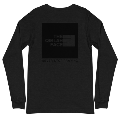 ADULT Long Sleeve Shirt - THE QIBLAH FACE (Never Stop Praying - Back Logo) - Black