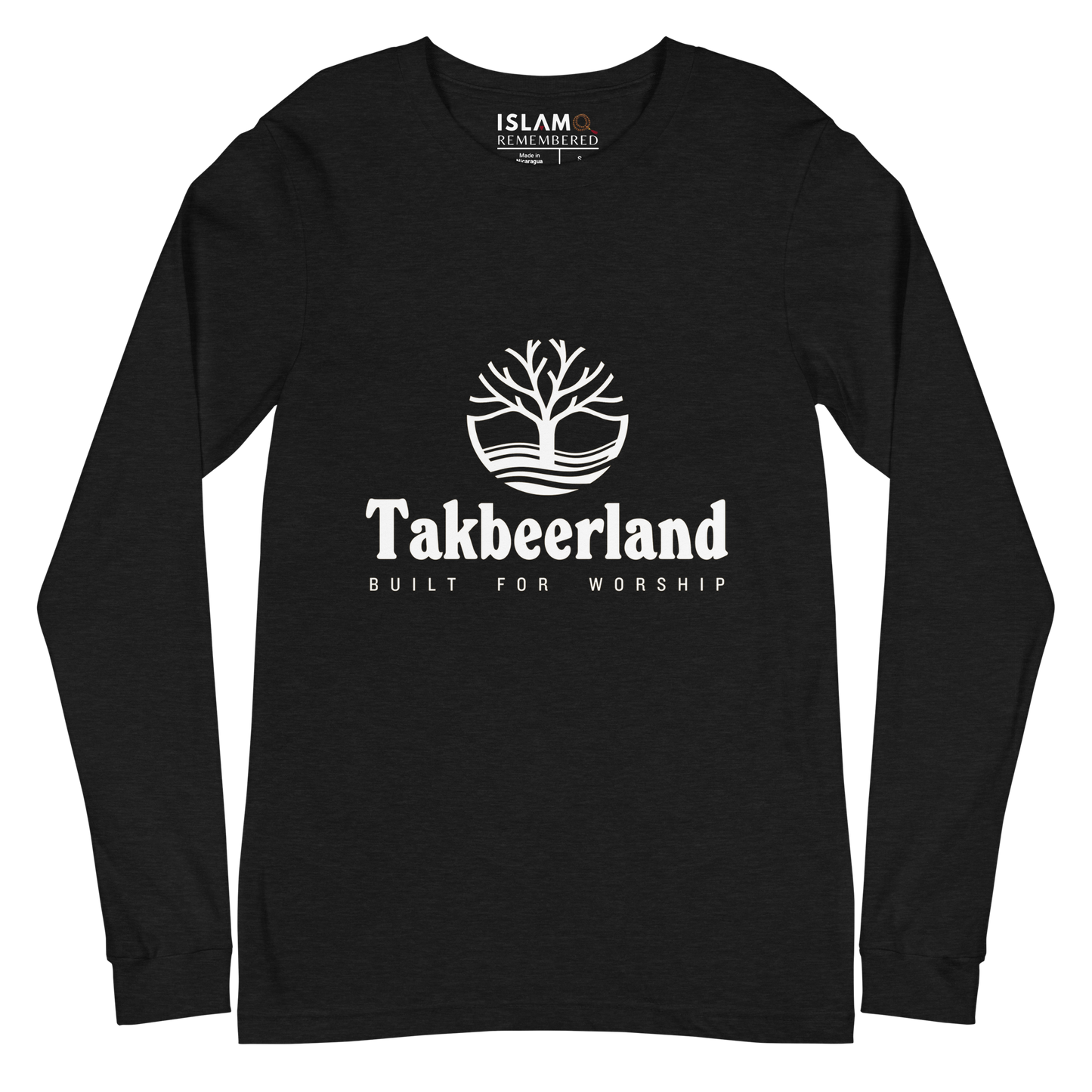 ADULT Long Sleeve Shirt - TAKBEERLAND FULL LOGO (Centered/Medium) - White