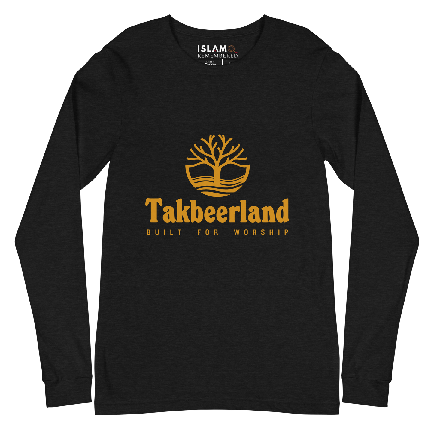 ADULT Long Sleeve Shirt - TAKBEERLAND FULL LOGO (Centered/Medium) - Gold