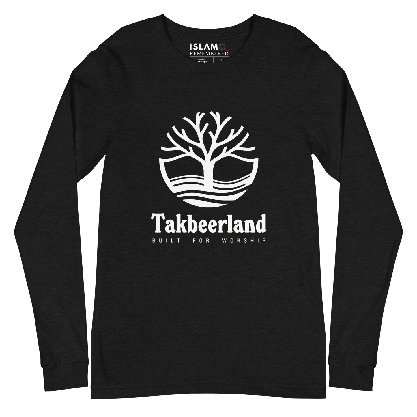 ADULT Long Sleeve Shirt - TAKBEERLAND FULL LOGO (Centered/Large) - White