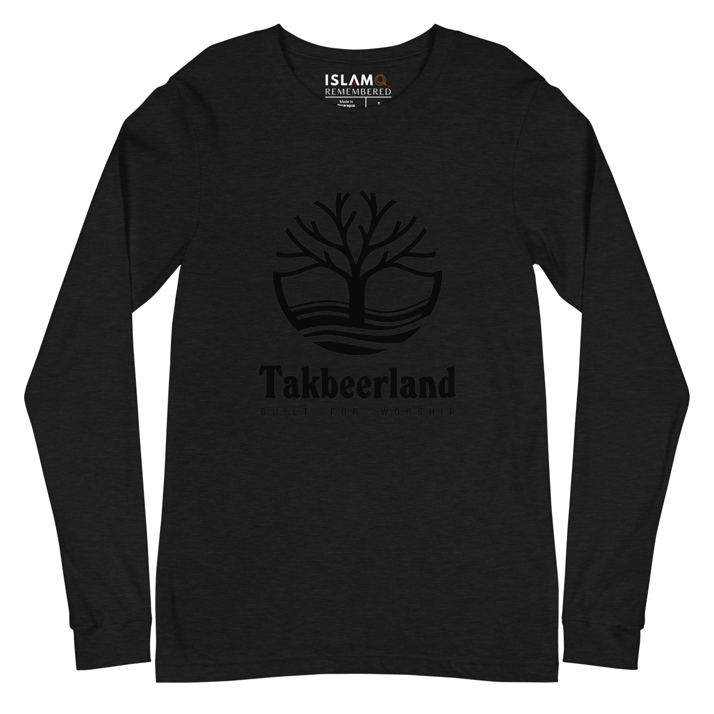 ADULT Long Sleeve Shirt - TAKBEERLAND FULL LOGO (Centered/Large) - Black